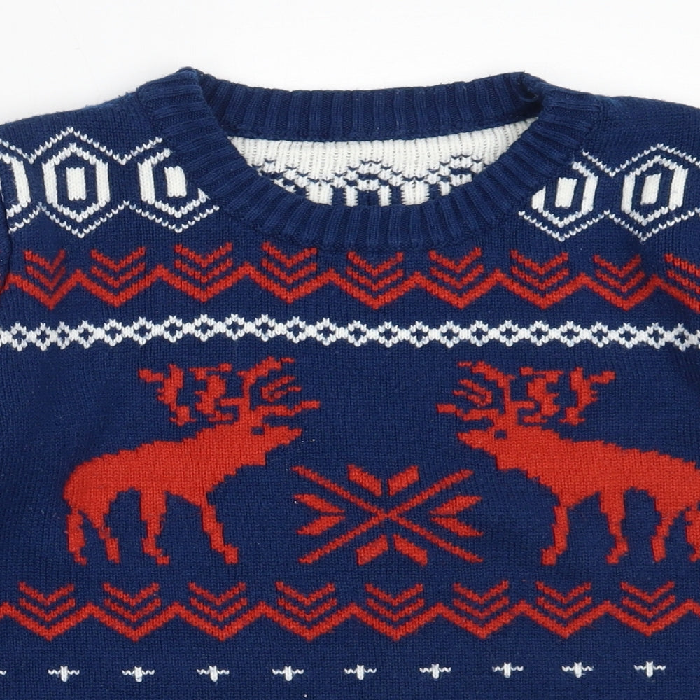 Preworn Womens Blue Round Neck Fair Isle Acrylic Pullover Jumper Size XL   - christmas