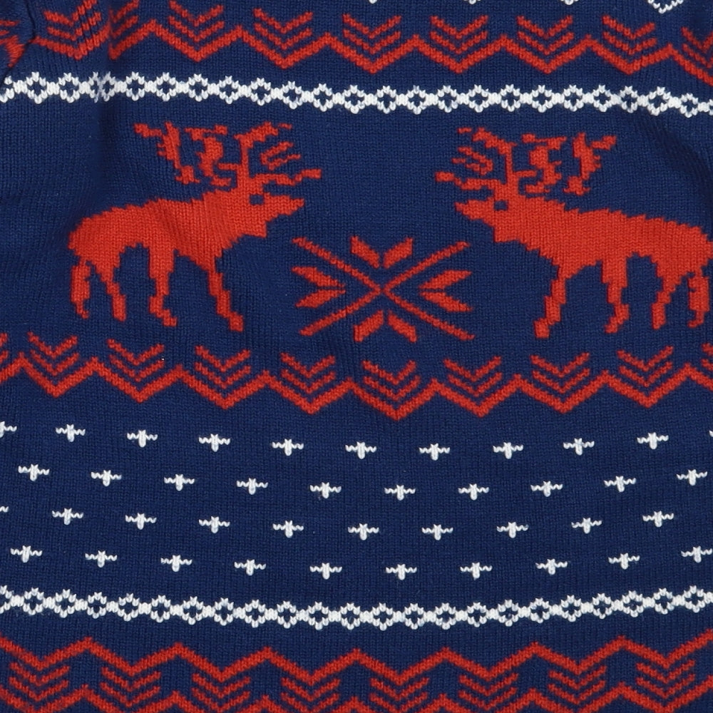 Preworn Womens Blue Round Neck Fair Isle Acrylic Pullover Jumper Size XL   - christmas