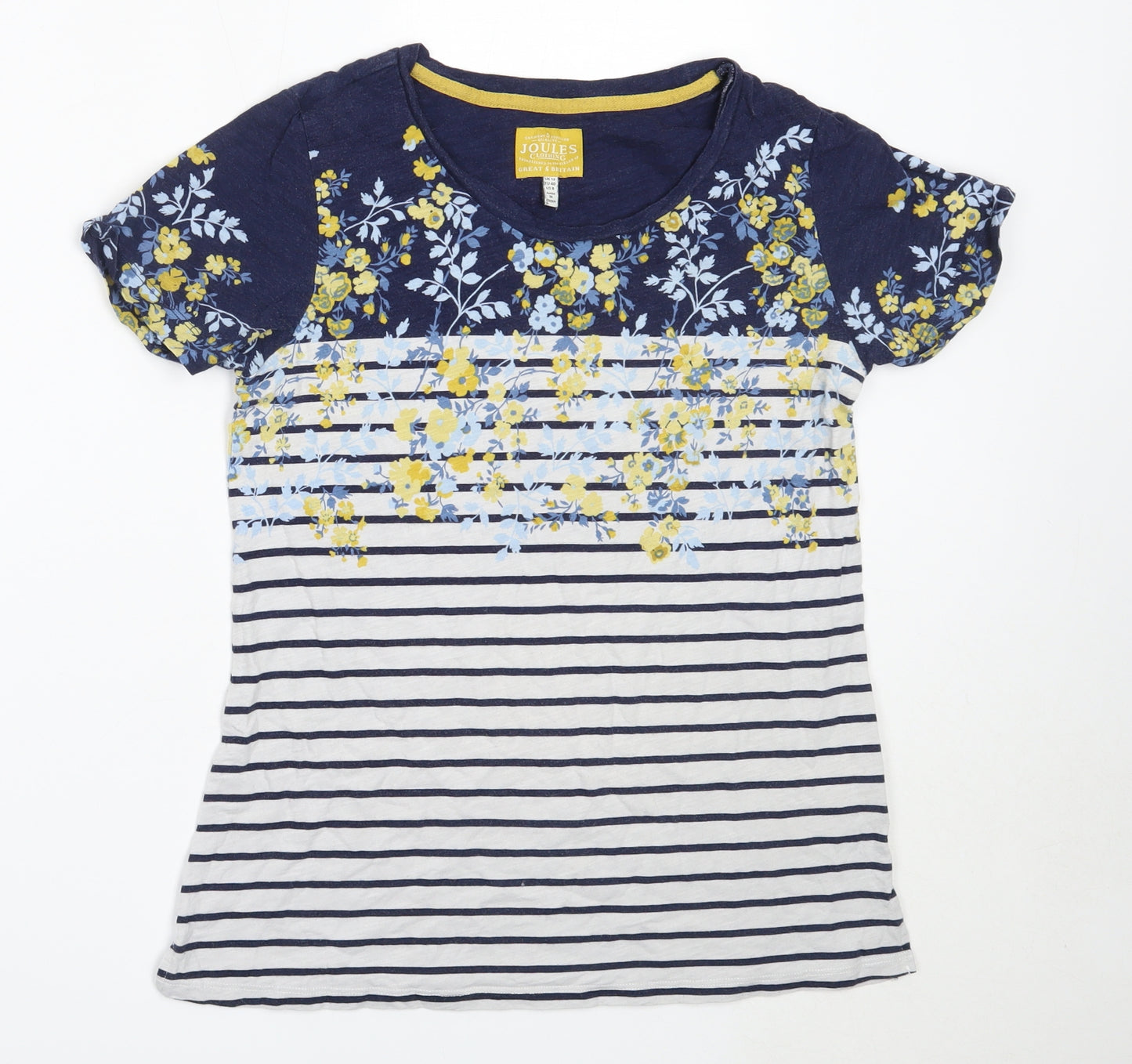 Joules Womens Blue Striped Cotton Basic T-Shirt Size 12 Round Neck