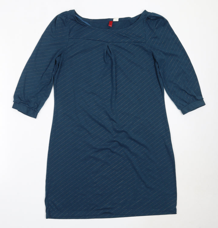 H&M Womens Blue Polyester Shift Size 40 Round Neck