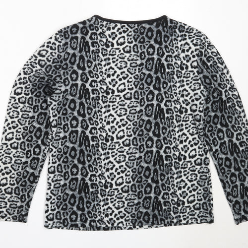 Paramour Womens Grey V-Neck Animal Print Polyester Pullover Jumper Size M