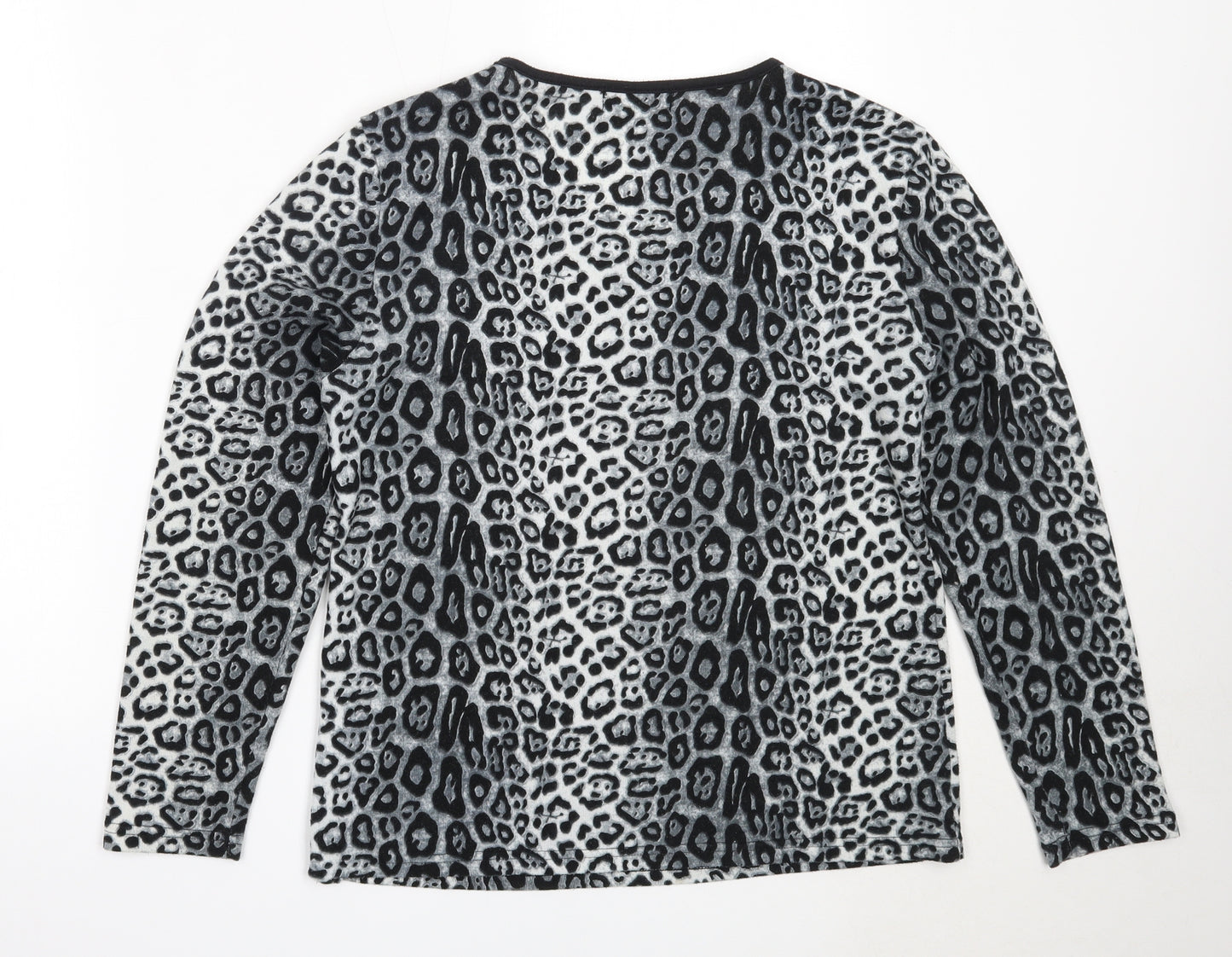 Paramour Womens Grey V-Neck Animal Print Polyester Pullover Jumper Size M