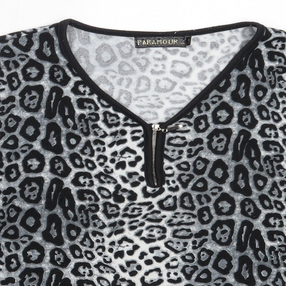 Paramour Womens Grey V-Neck Animal Print Polyester Pullover Jumper Size M