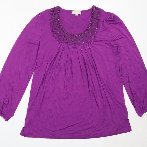 Daxon Womens Purple  Viscose Basic Blouse Size 42 Round Neck