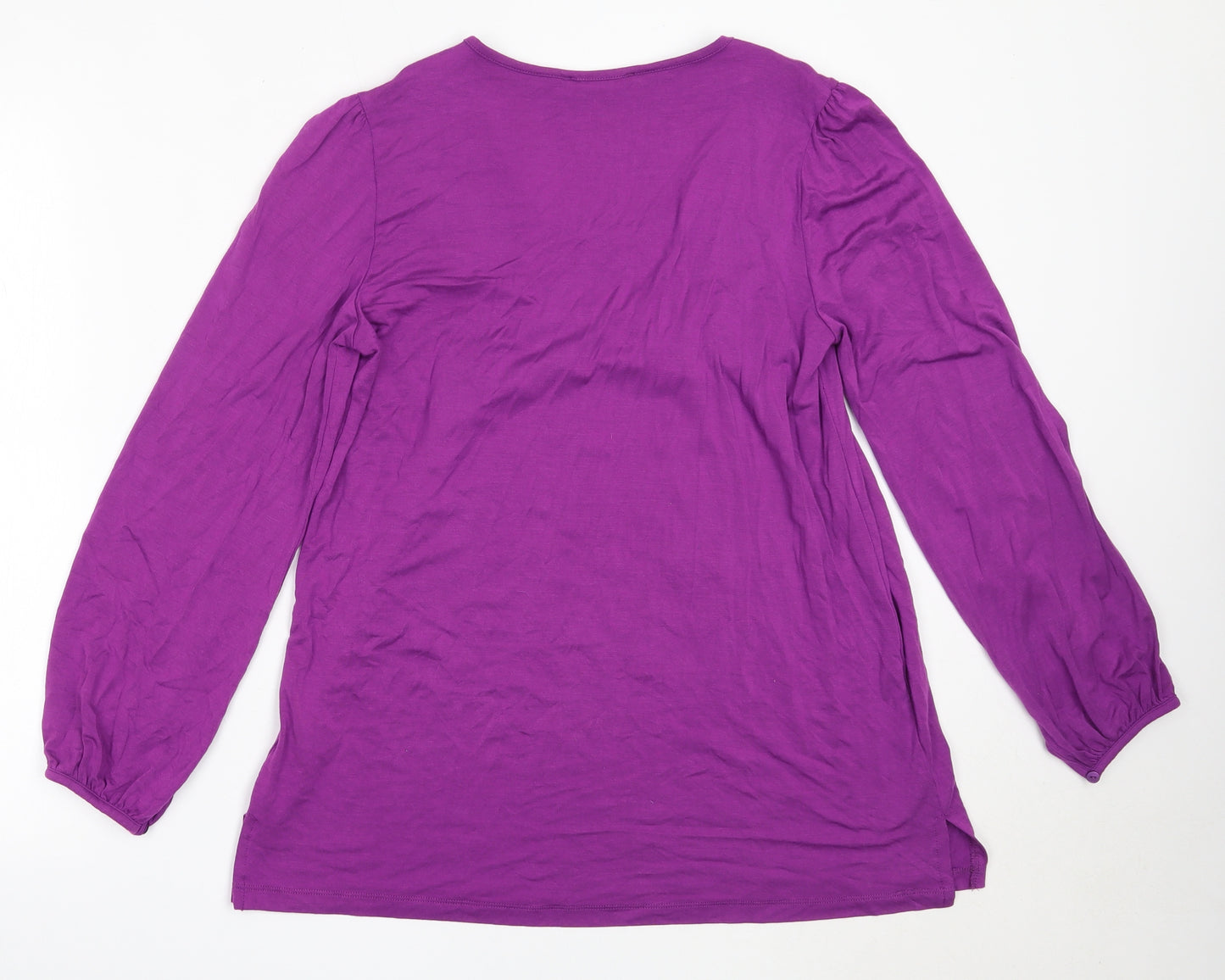 Daxon Womens Purple  Viscose Basic Blouse Size 42 Round Neck