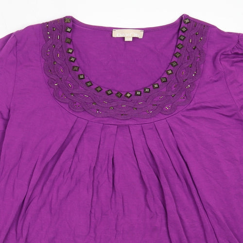 Daxon Womens Purple  Viscose Basic Blouse Size 42 Round Neck