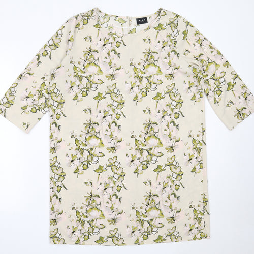 VILA Womens Ivory Floral Polyester Tunic Blouse Size M Round Neck