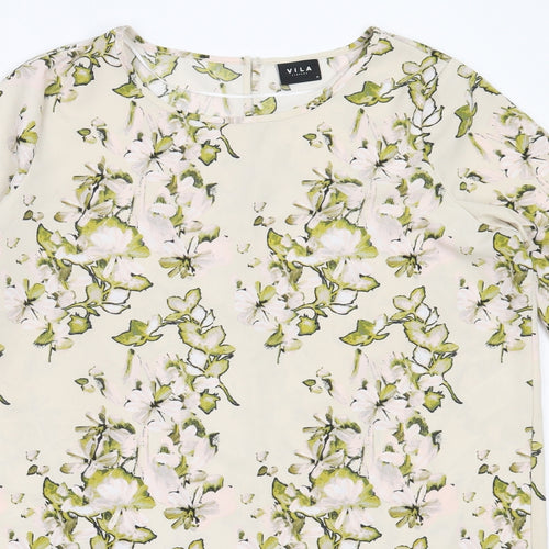 VILA Womens Ivory Floral Polyester Tunic Blouse Size M Round Neck