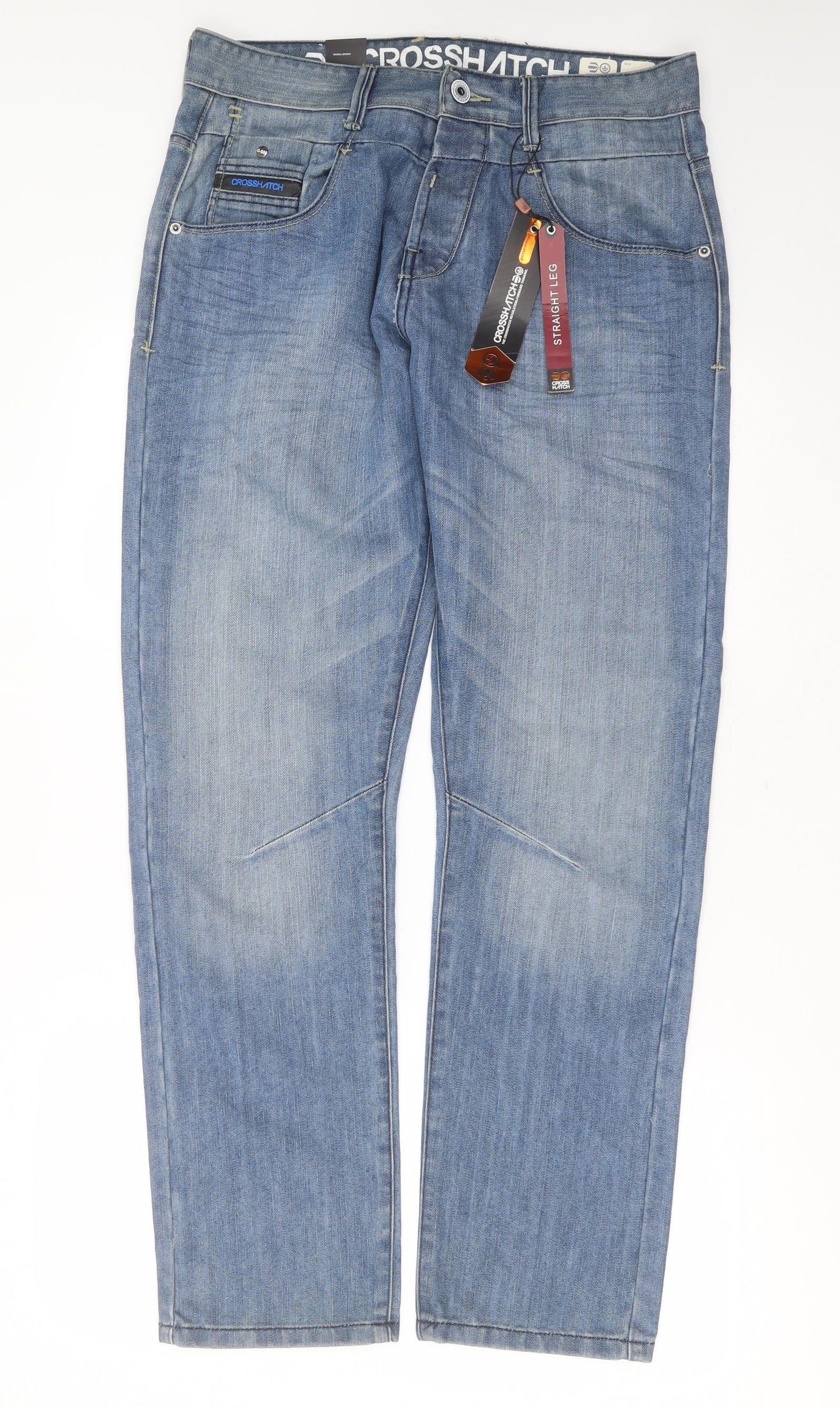 Crosshatch Mens Blue  Cotton Straight Jeans Size 34 in L32 in Regular Button