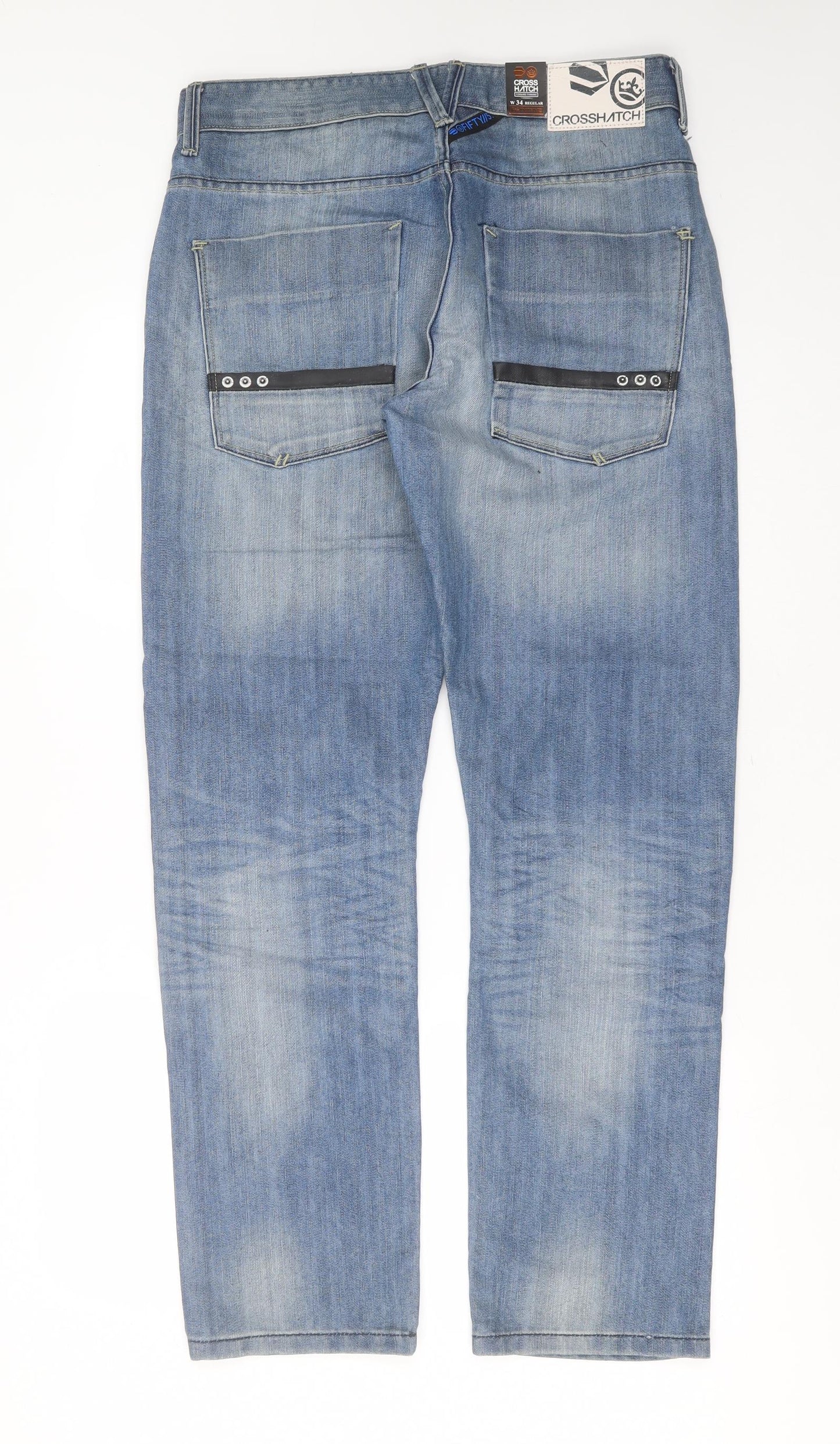 Crosshatch Mens Blue  Cotton Straight Jeans Size 34 in L32 in Regular Button