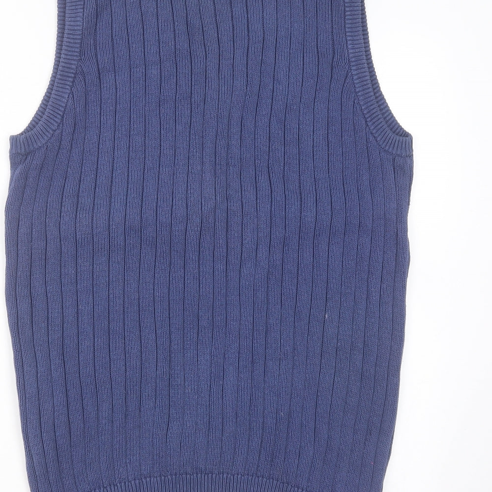 ANTARTEX Mens Blue V-Neck Striped Cotton Pullover Jumper Size M