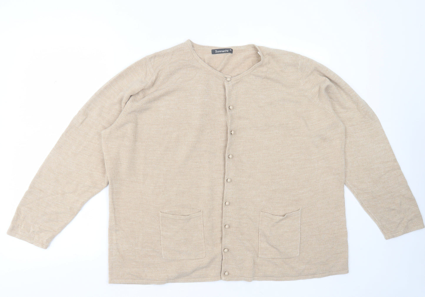 Bonmarché Womens Beige Round Neck  Acrylic Cardigan Jumper Size XL