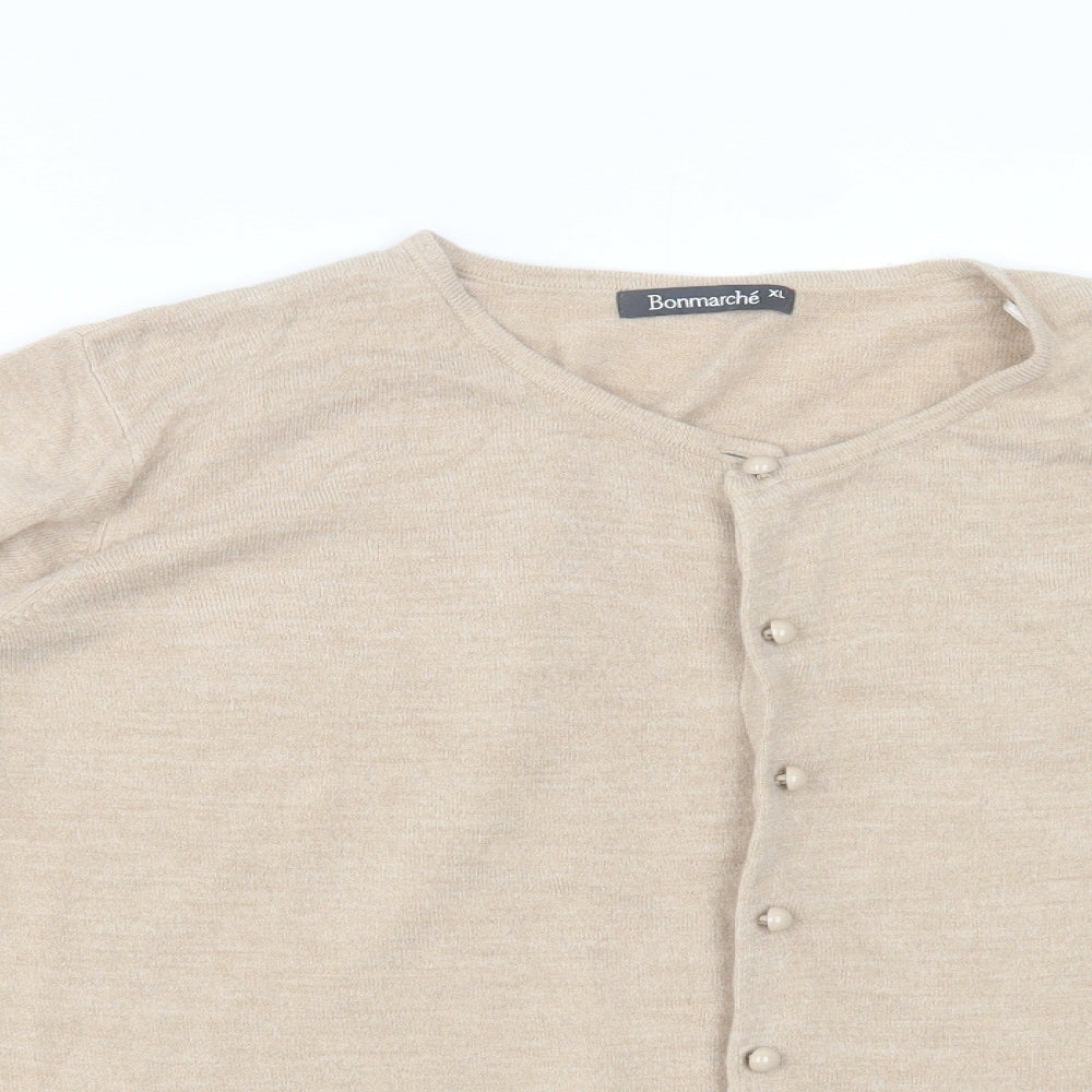 Bonmarché Womens Beige Round Neck  Acrylic Cardigan Jumper Size XL