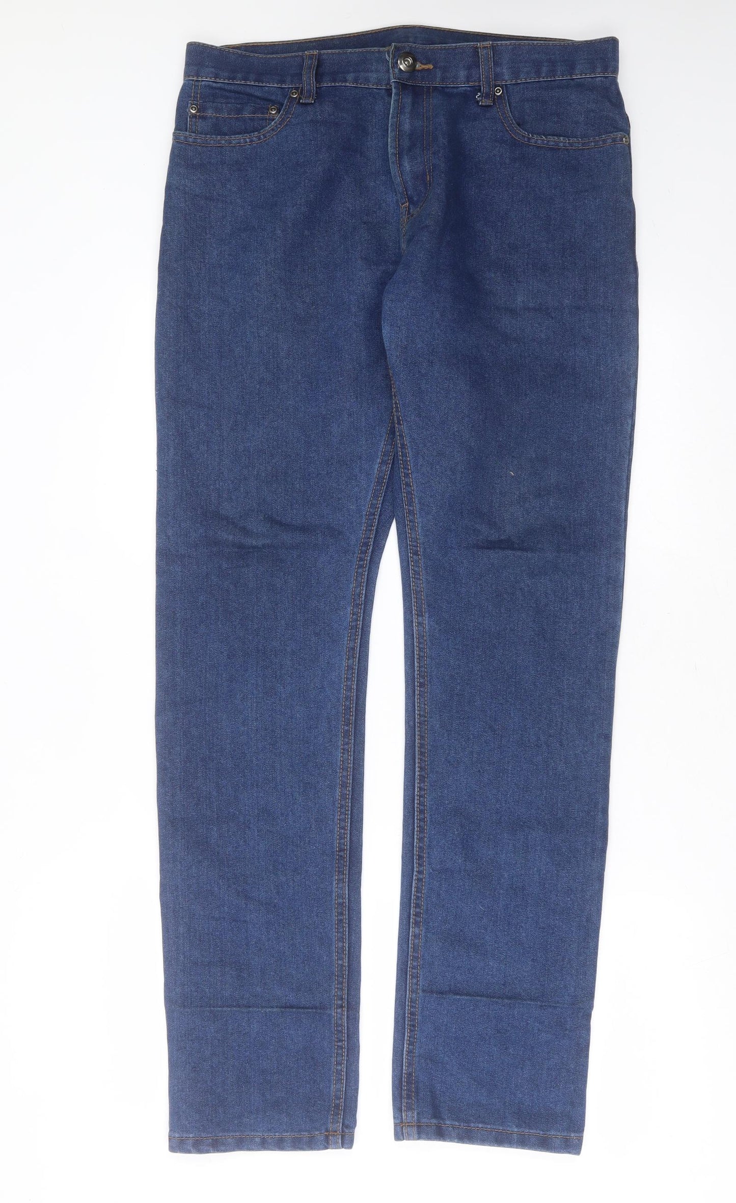 Primark Mens Blue  Cotton Straight Jeans Size 32 in L34 in Regular Zip