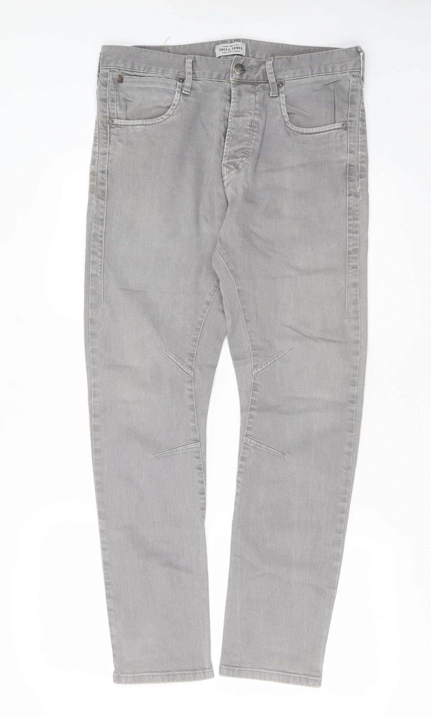 JACK & JONES Mens Grey  Cotton Tapered Jeans Size 33 in L32 in Regular Button