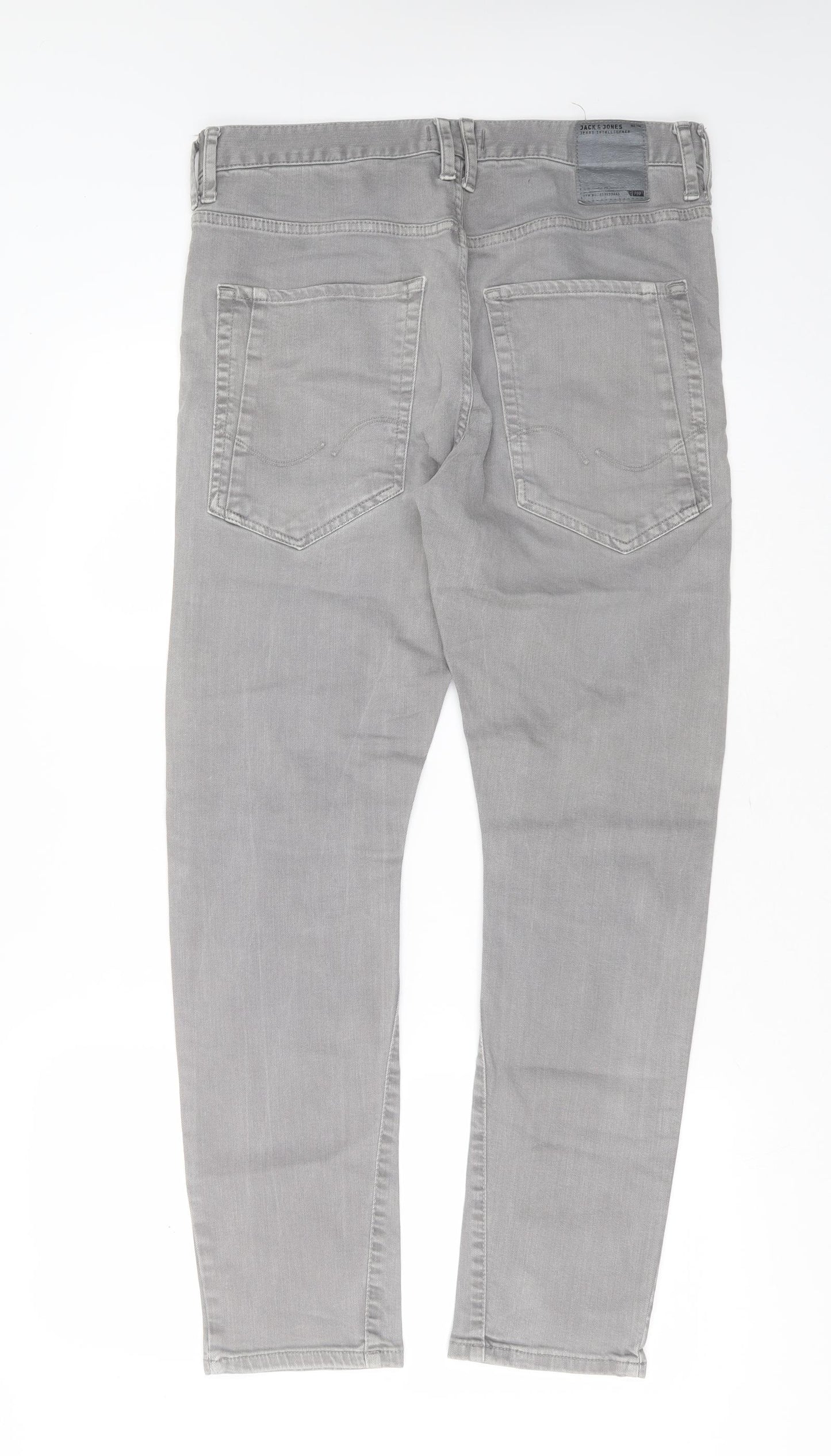 JACK & JONES Mens Grey  Cotton Tapered Jeans Size 33 in L32 in Regular Button
