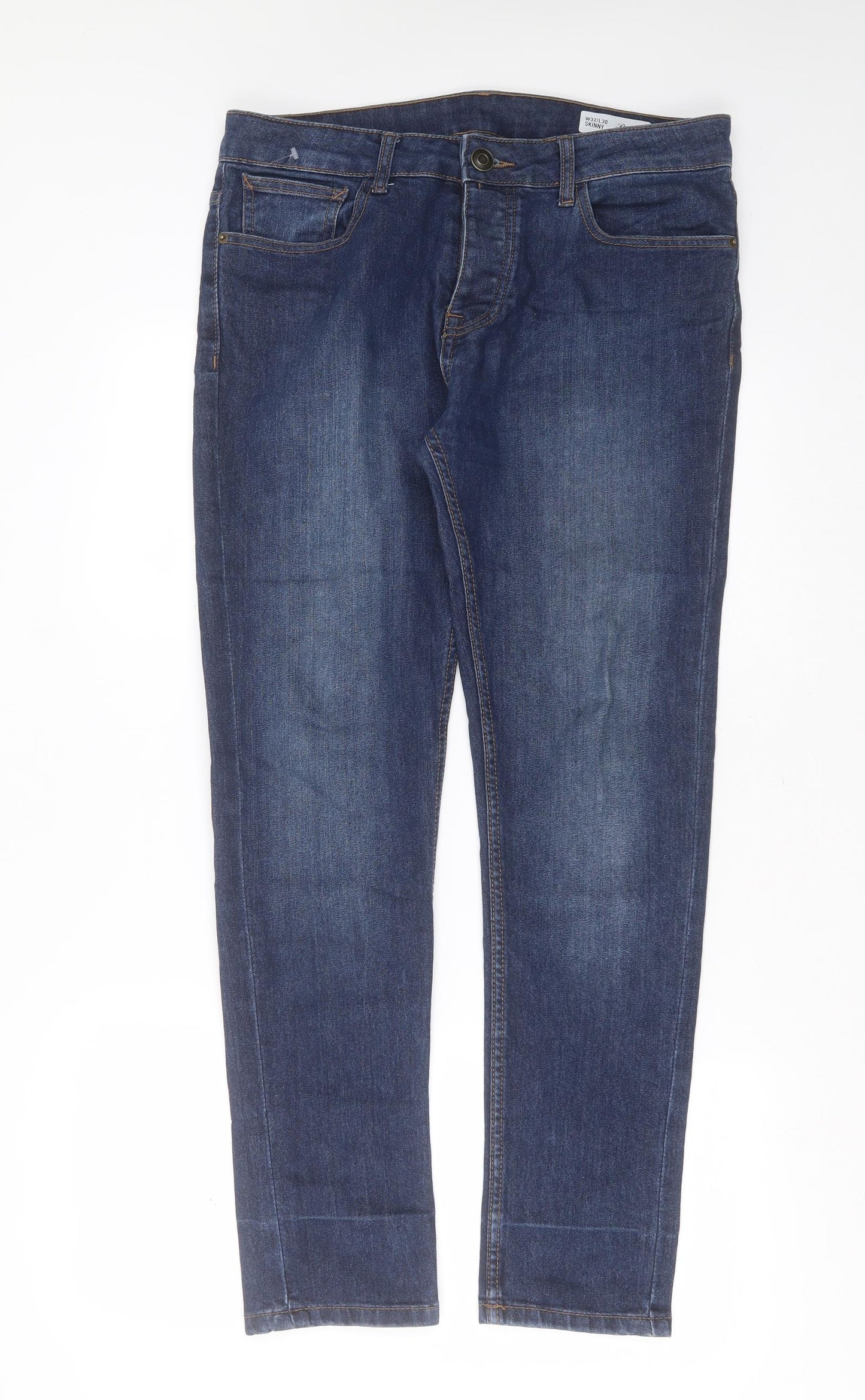 Primark Mens Blue  Cotton Skinny Jeans Size 32 in L30 in Extra-Slim Button