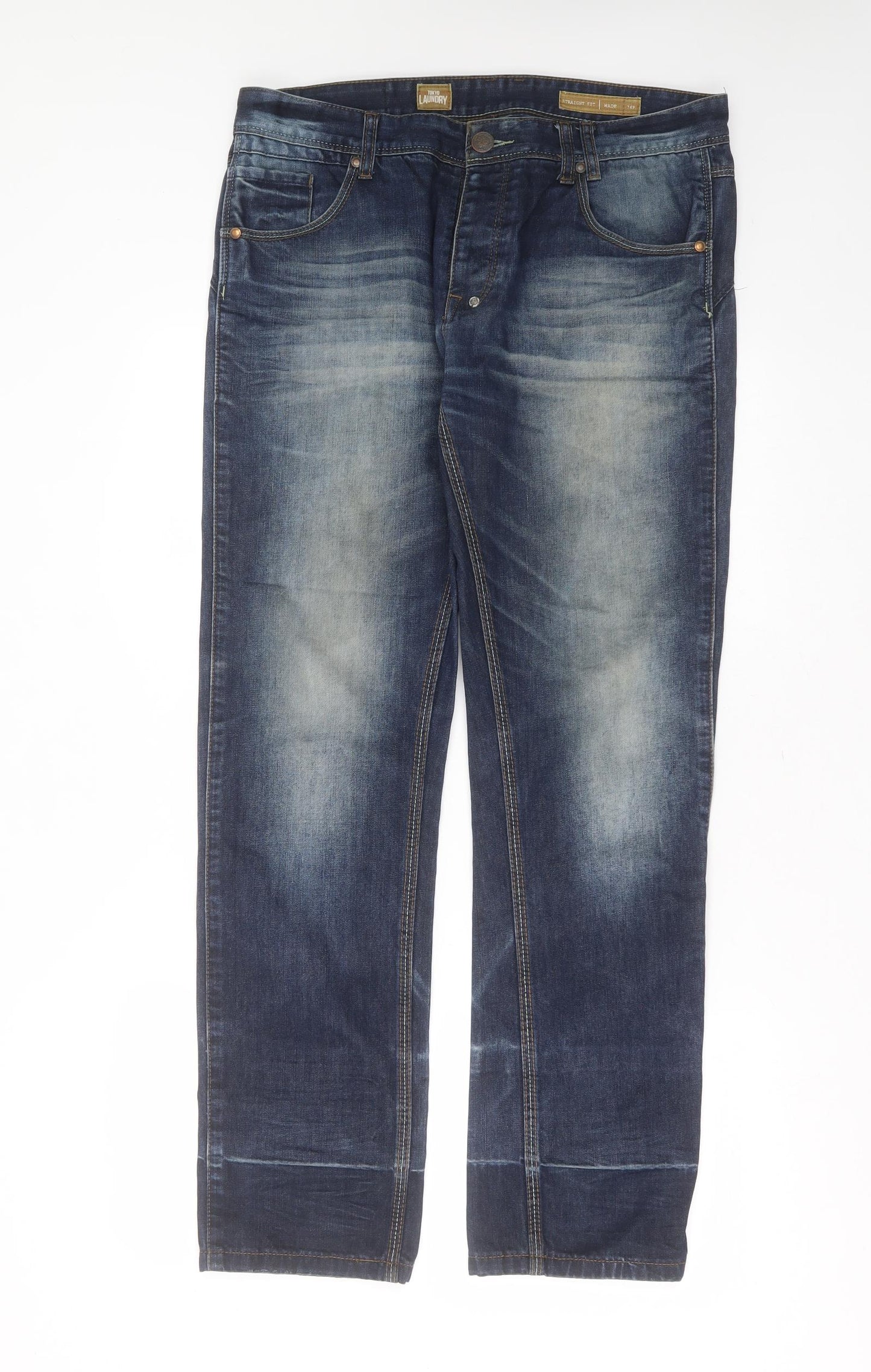 Tokyo Laundry Mens Blue  Cotton Straight Jeans Size 34 in L32 in Regular Button