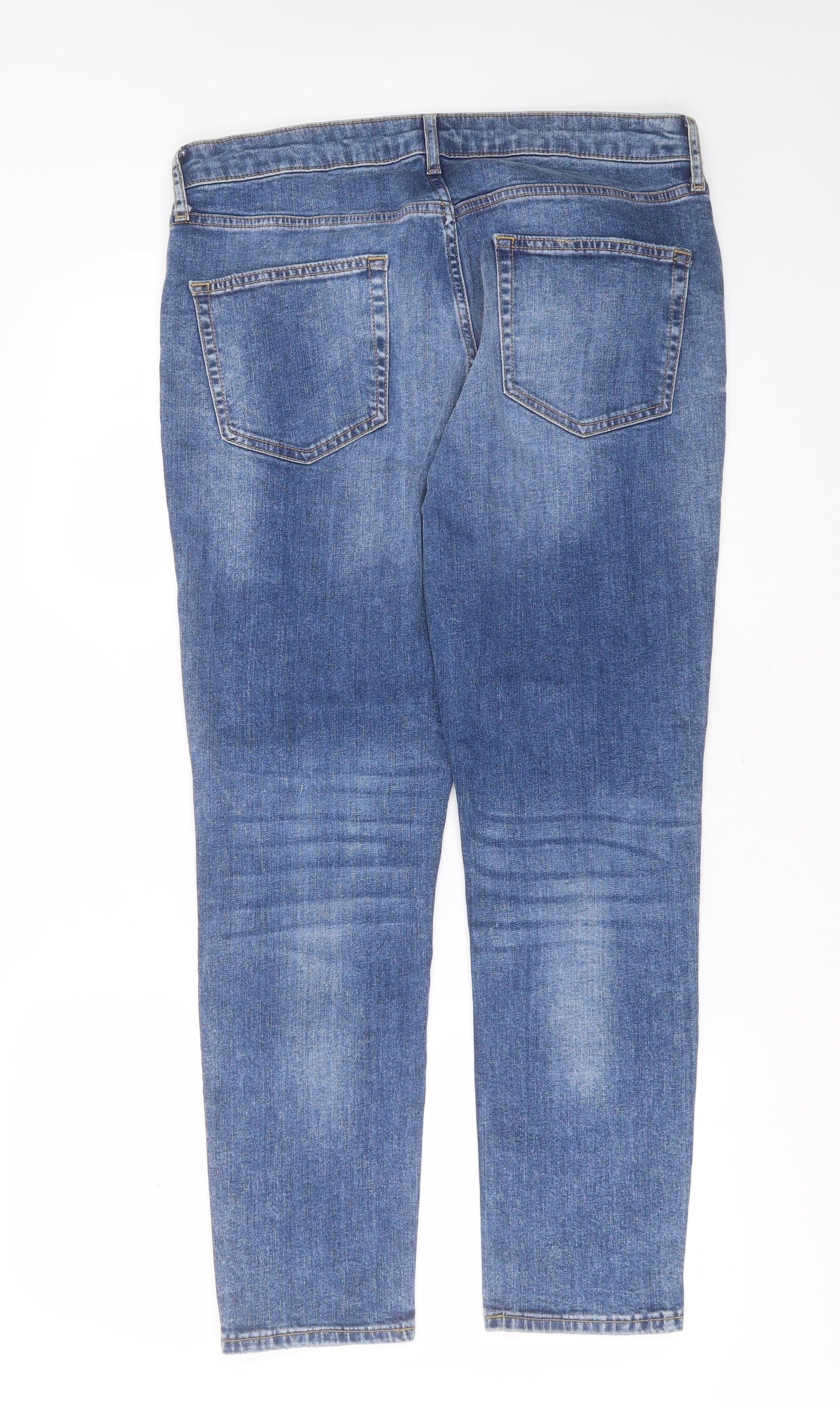 Topman Mens Blue  Cotton Skinny Jeans Size 34 in L28 in Extra-Slim Button - cropped leg