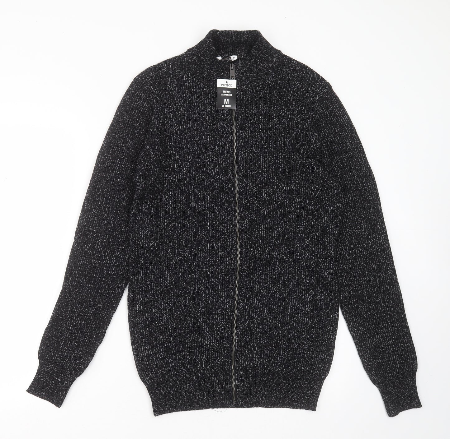 PEP&Co Mens Black High Neck  Cotton Full Zip Jumper Size M