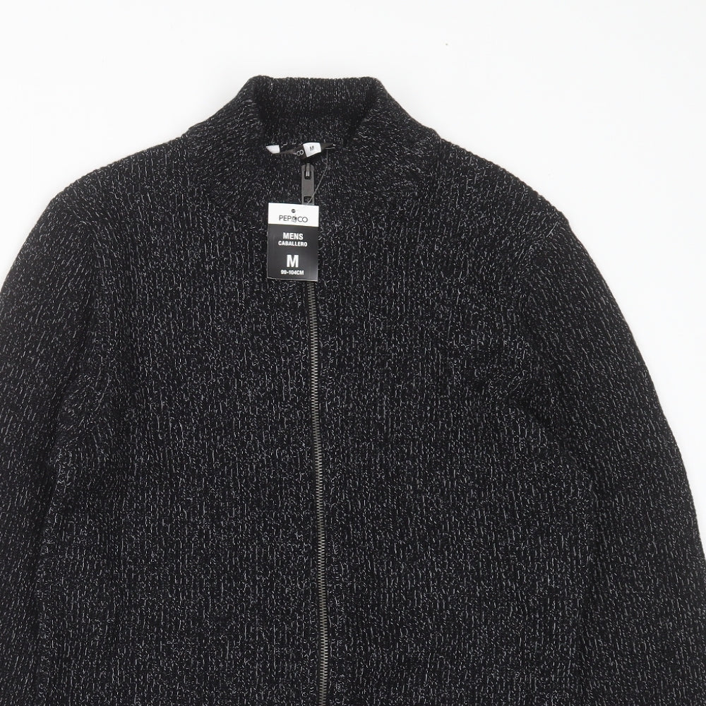 PEP&Co Mens Black High Neck  Cotton Full Zip Jumper Size M
