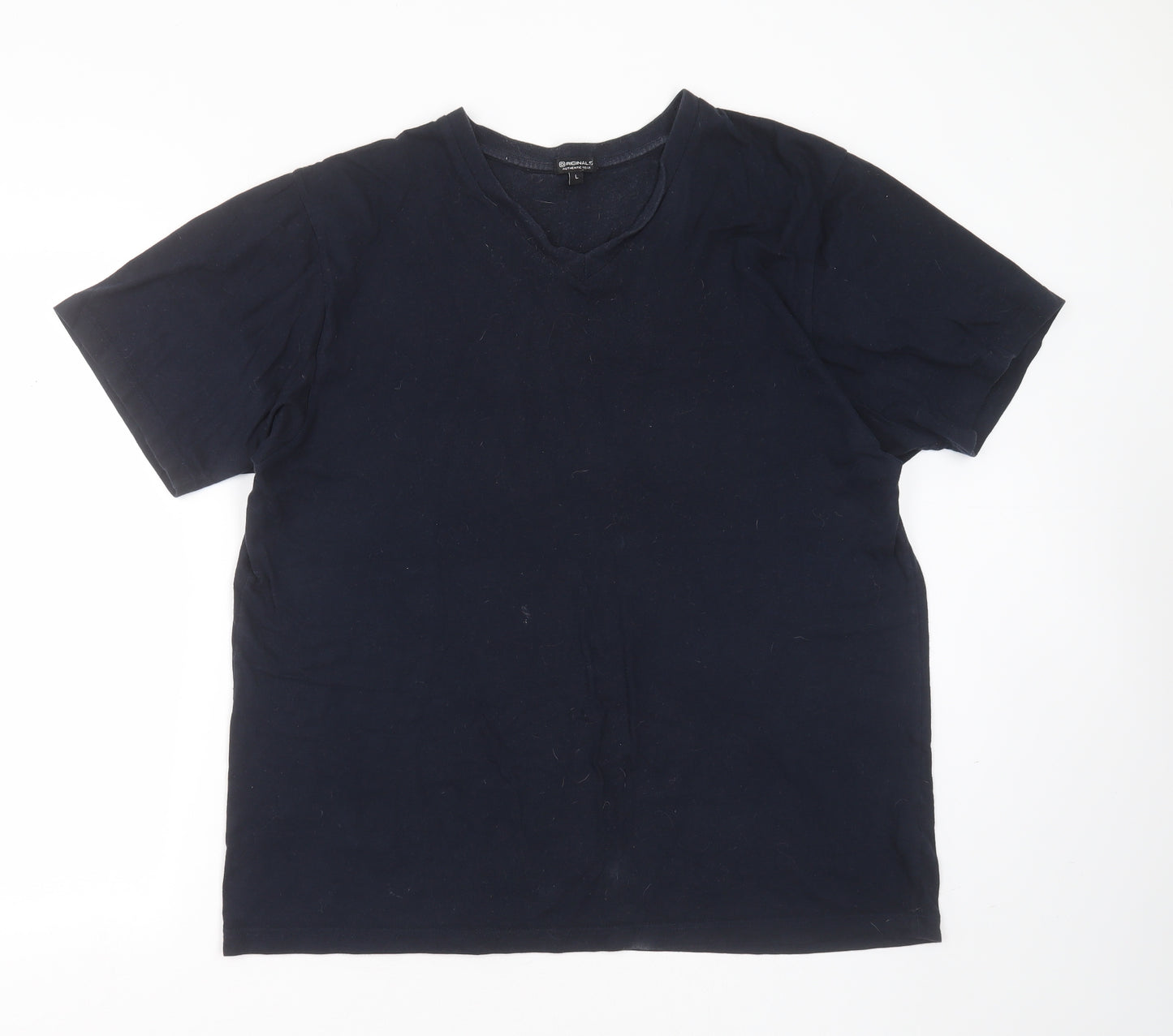 ORIGINALS Mens Blue  Cotton  T-Shirt Size L V-Neck