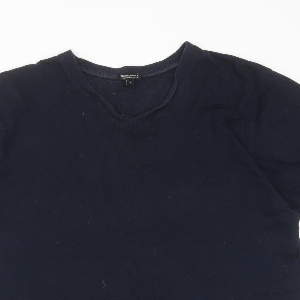 ORIGINALS Mens Blue  Cotton  T-Shirt Size L V-Neck