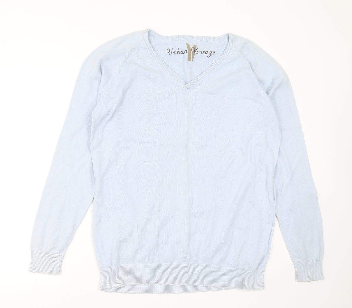 Urban Vintage  Mens Blue V-Neck  Cotton Pullover Jumper Size XL
