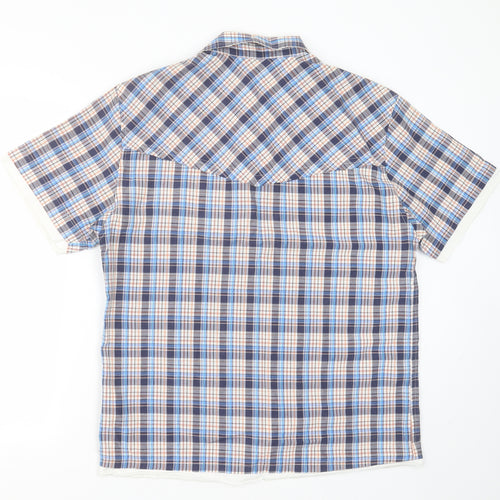 Vintage Mens Blue Check Cotton  Button-Up Size L Collared Button