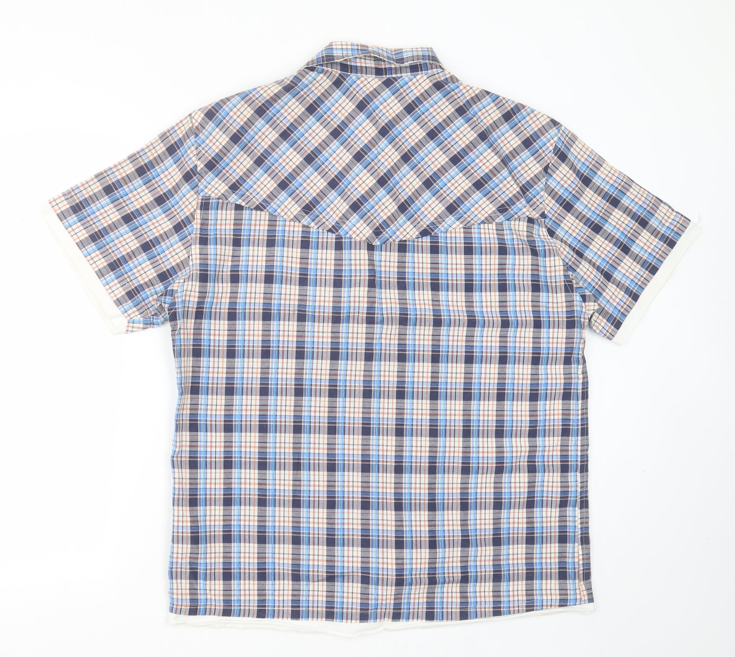 Vintage Mens Blue Check Cotton  Button-Up Size L Collared Button