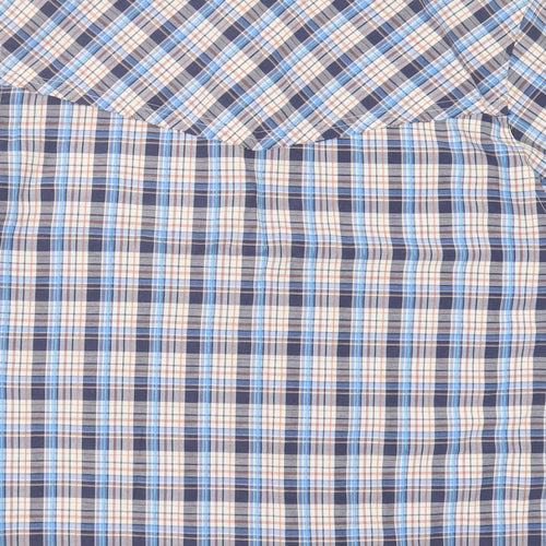 Vintage Mens Blue Check Cotton  Button-Up Size L Collared Button