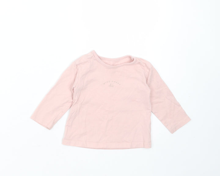 George Girls Pink  Cotton Basic T-Shirt Size 6-9 Months Round Neck  - Wide Awake