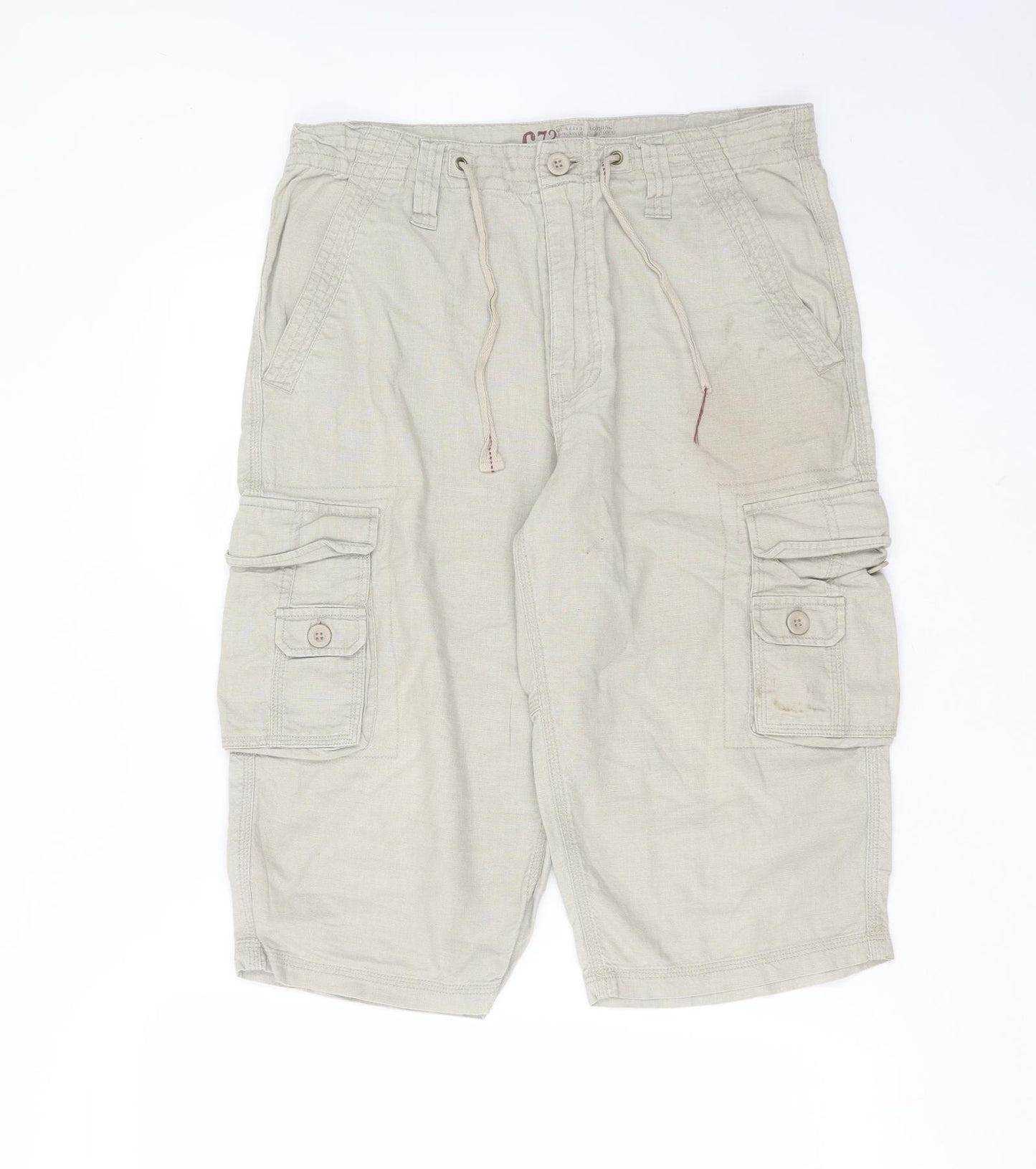 Cherokee Mens Beige  Linen Cargo Shorts Size 30 in L16 in Regular Zip