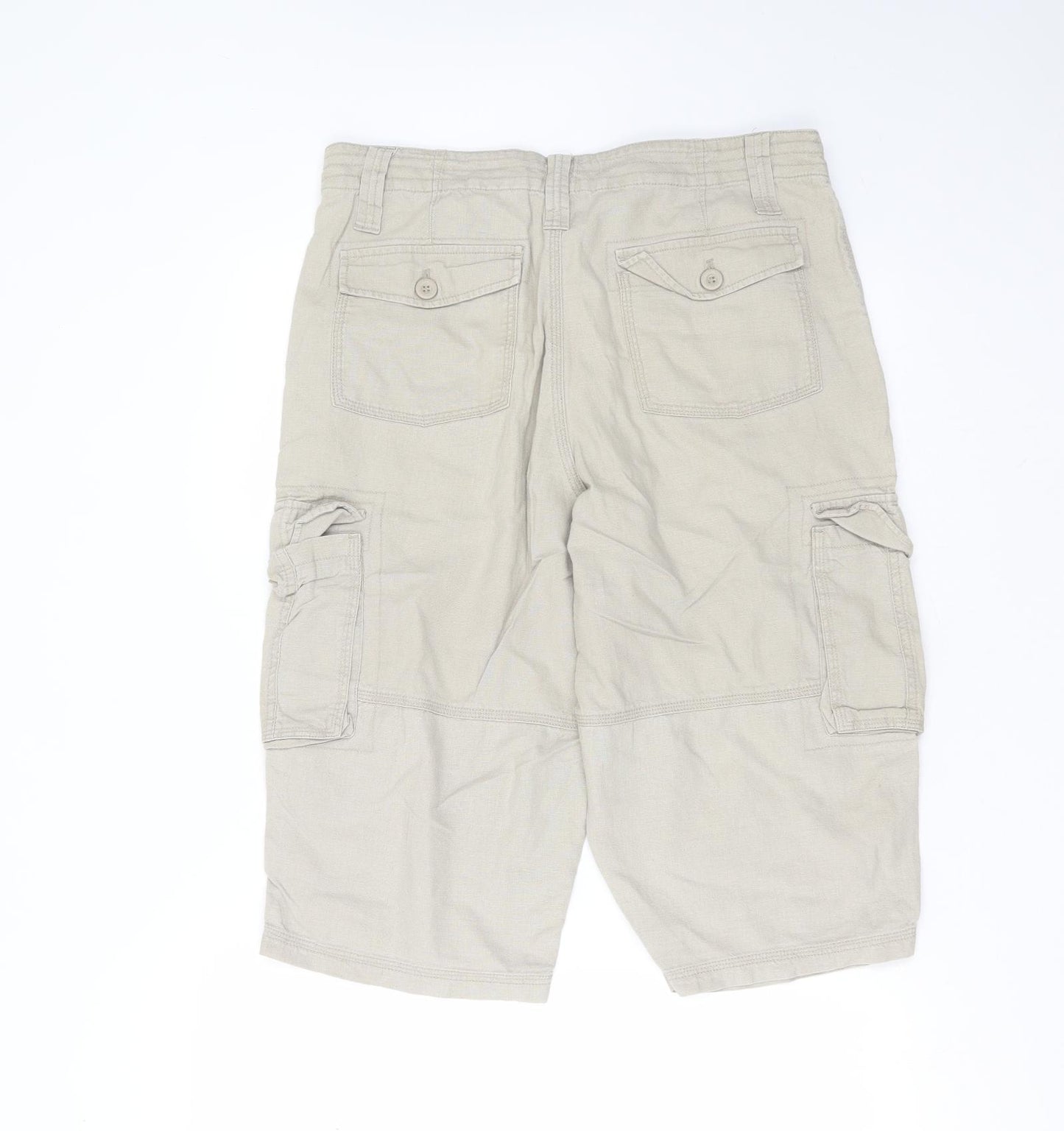 Cherokee Mens Beige  Linen Cargo Shorts Size 30 in L16 in Regular Zip