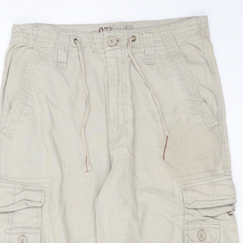 Cherokee Mens Beige  Linen Cargo Shorts Size 30 in L16 in Regular Zip