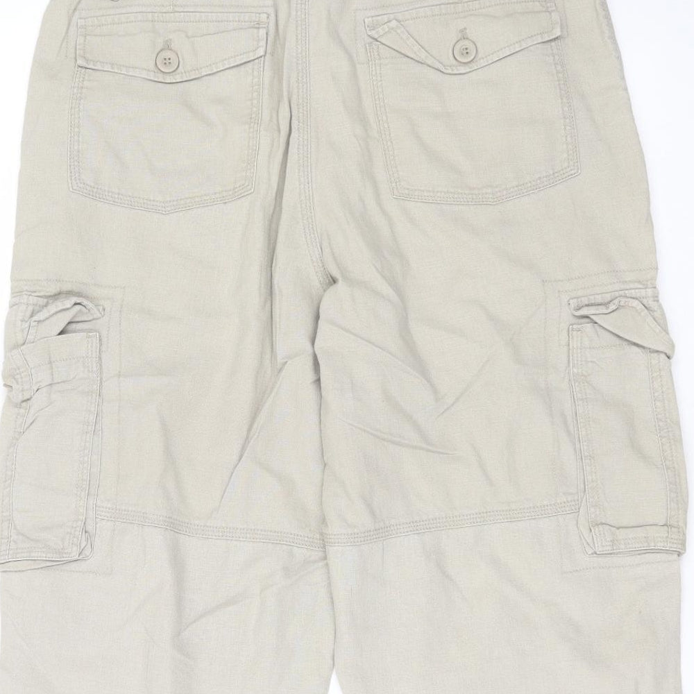 Cherokee Mens Beige  Linen Cargo Shorts Size 30 in L16 in Regular Zip