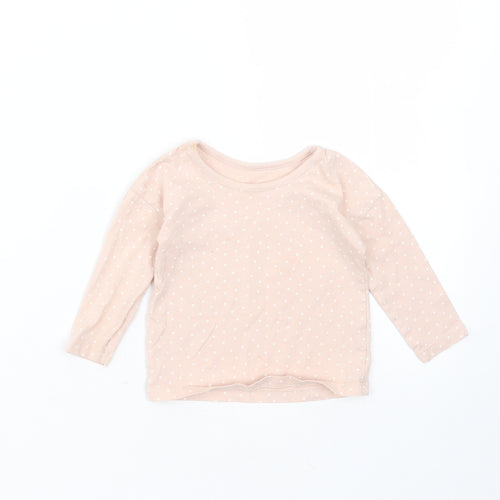 George Girls Pink Spotted Cotton Basic T-Shirt Size 6-9 Months Round Neck