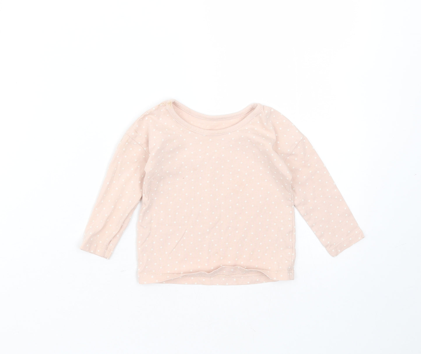 George Girls Pink Spotted Cotton Basic T-Shirt Size 6-9 Months Round Neck