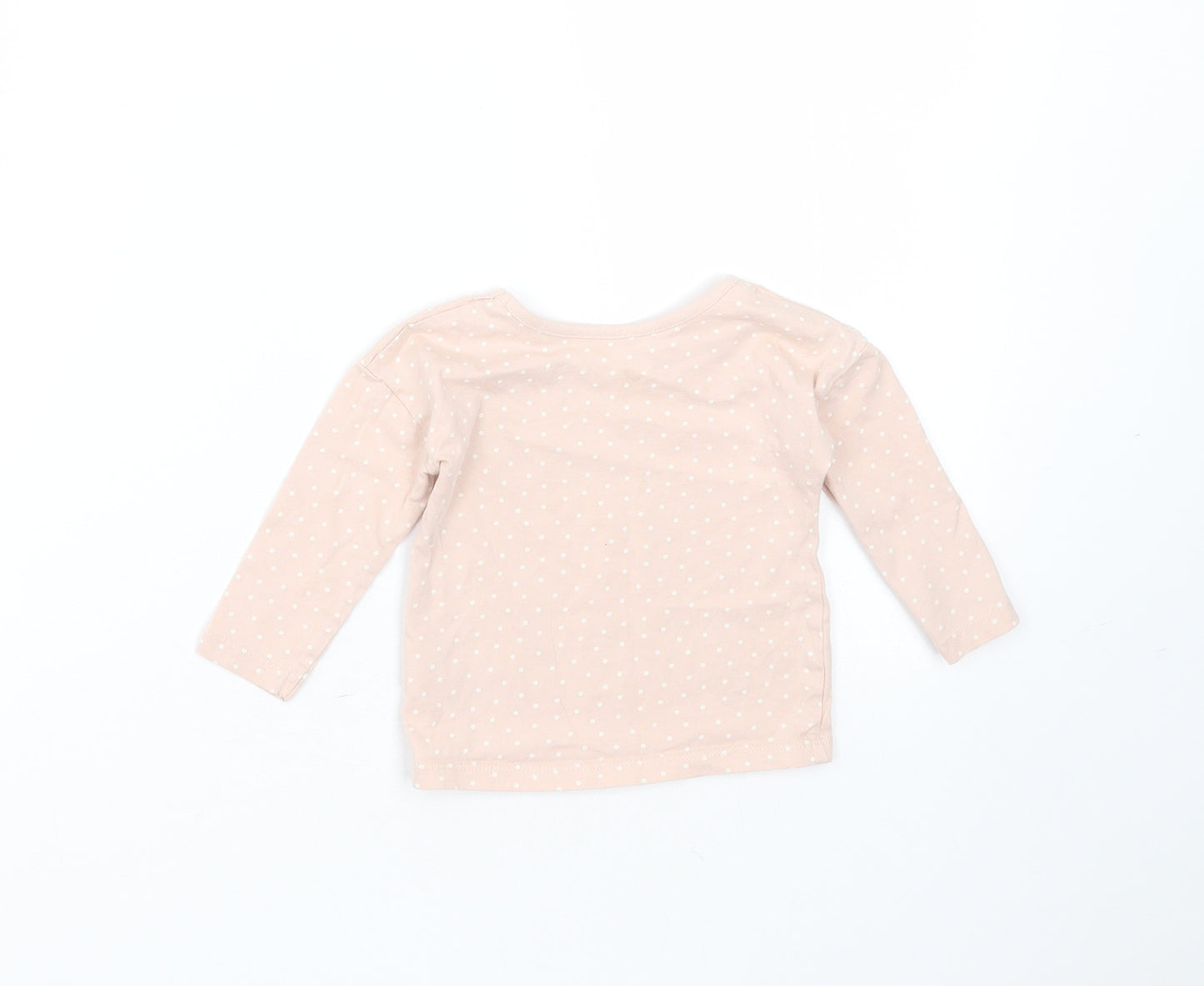 George Girls Pink Spotted Cotton Basic T-Shirt Size 6-9 Months Round Neck