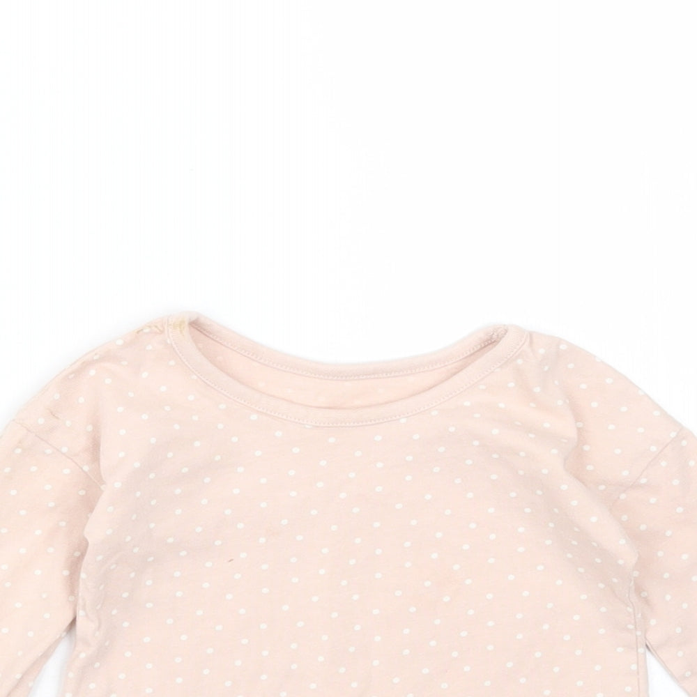 George Girls Pink Spotted Cotton Basic T-Shirt Size 6-9 Months Round Neck