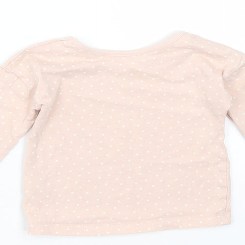 George Girls Pink Spotted Cotton Basic T-Shirt Size 6-9 Months Round Neck