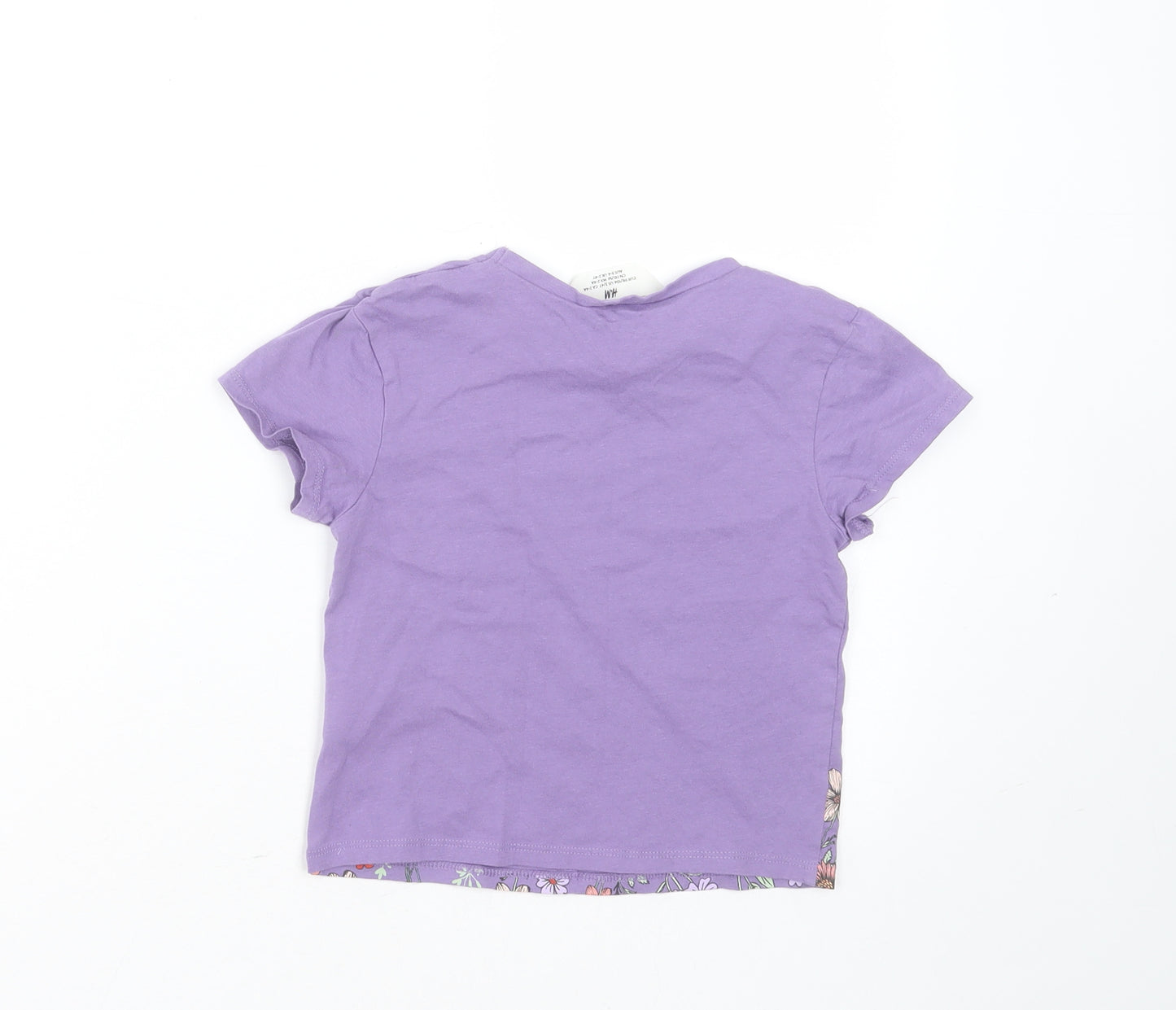 H&M Girls Purple Floral Cotton Basic T-Shirt Size 2-3 Years Round Neck