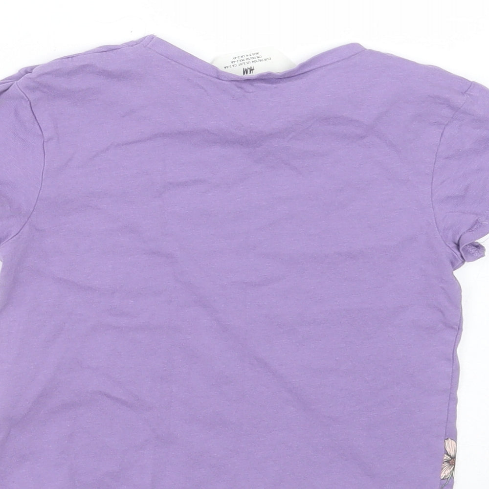 H&M Girls Purple Floral Cotton Basic T-Shirt Size 2-3 Years Round Neck