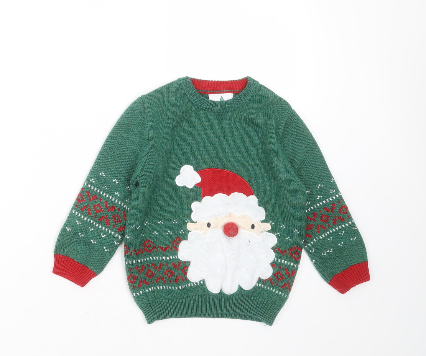 George Boys Green Round Neck Geometric Acrylic Pullover Jumper Size 3-4 Years   - christmas jumper
