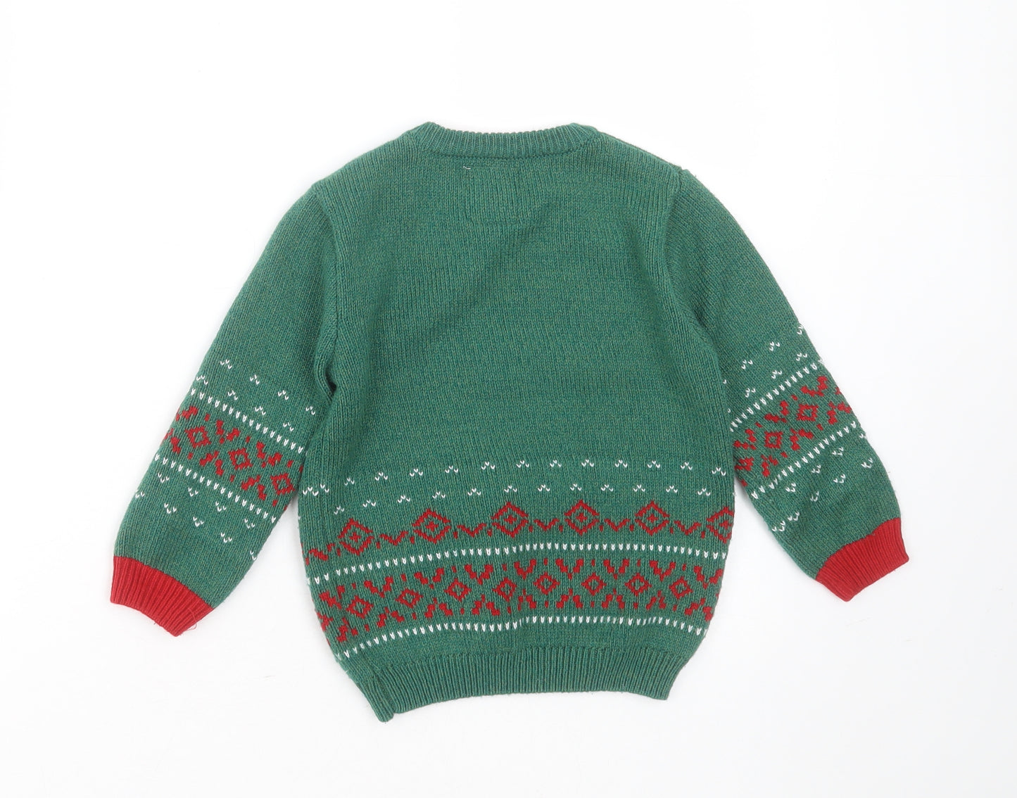 George Boys Green Round Neck Geometric Acrylic Pullover Jumper Size 3-4 Years   - christmas jumper