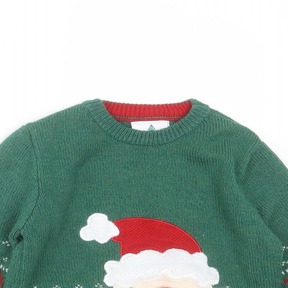George Boys Green Round Neck Geometric Acrylic Pullover Jumper Size 3-4 Years   - christmas jumper