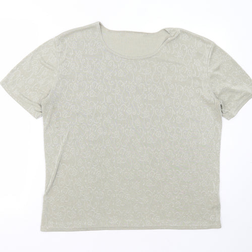Preworn Womens Green Geometric Polyester Basic T-Shirt Size L Round Neck