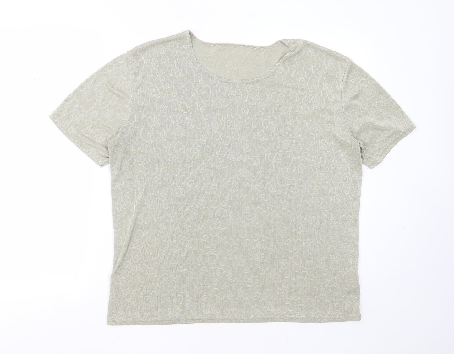 Preworn Womens Green Geometric Polyester Basic T-Shirt Size L Round Neck