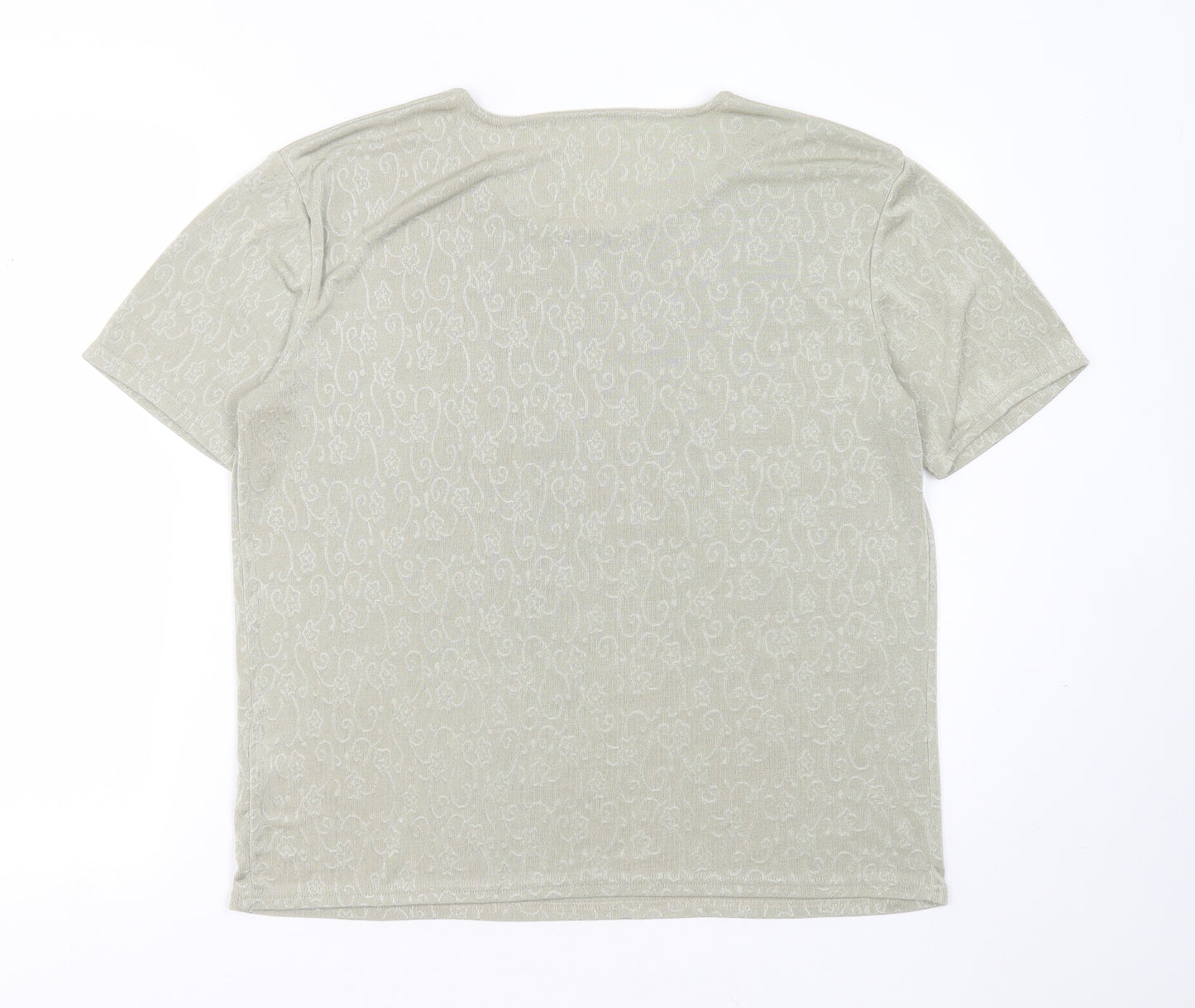 Preworn Womens Green Geometric Polyester Basic T-Shirt Size L Round Neck