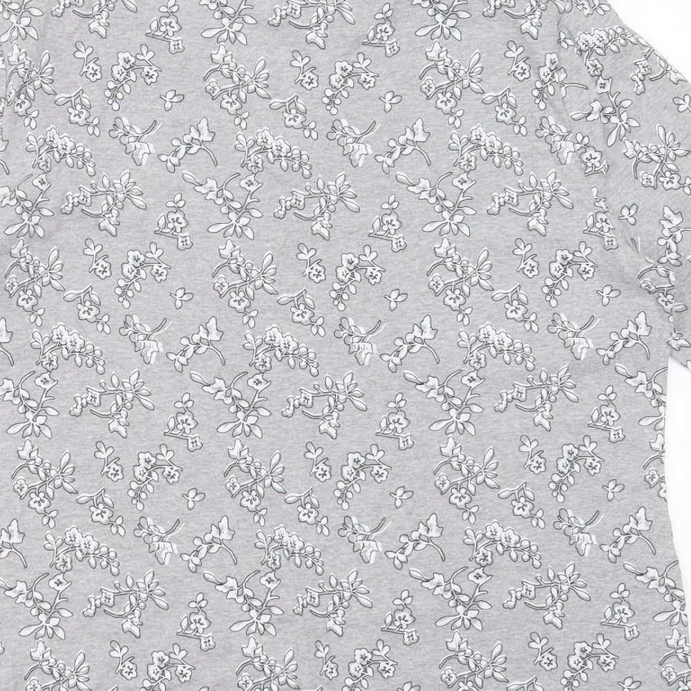 Preworn Womens Grey Floral Cotton Basic T-Shirt Size 16 Round Neck